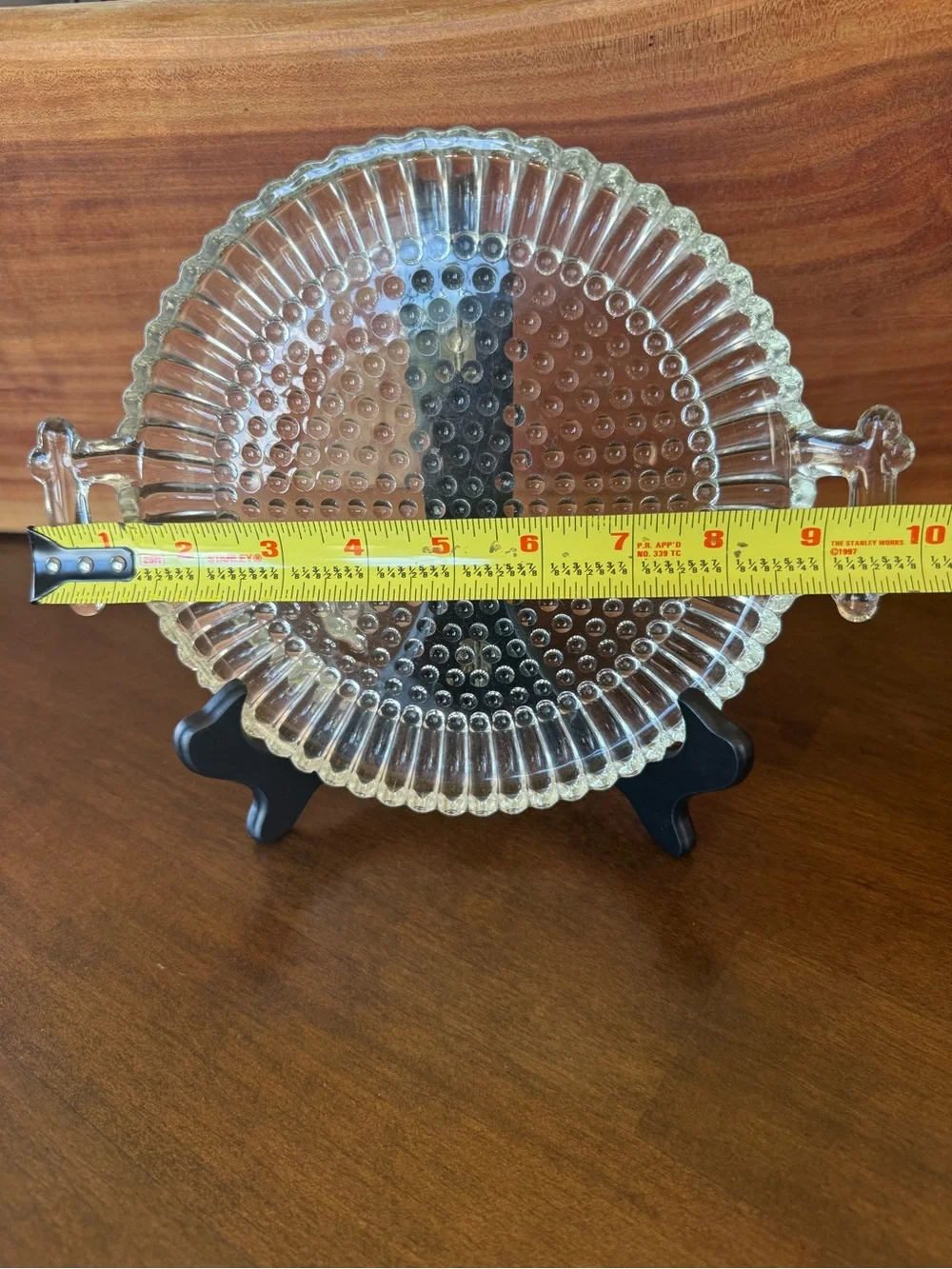 Clear Pressed Glass Handled Serving Plate Hobnail Dot Scalloped Edge